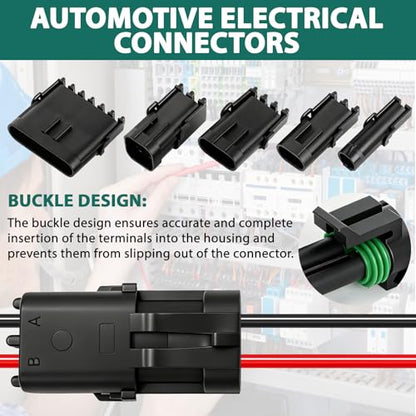 401PCS 25 Sets Weather Pack Connectors Kit, 1 2 3 4 6Pin Automotive Electrical Wire Connectors with Crimping Tool(18-12AWG), Male Female Terminals Plug Kit, Terminal Removal Tool and Electric Test Pen - size: 401PCS