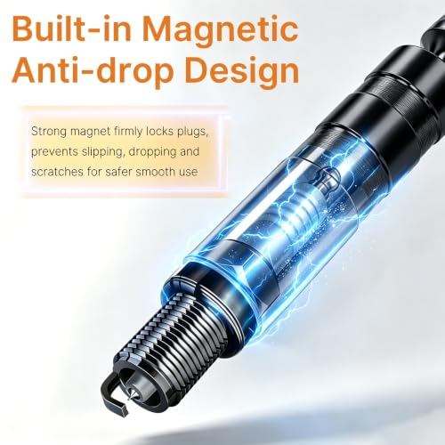 14mm&16mm Magnetic Swivel Spark Plug Socket Set- Thin Wall 3/8" Drive 12 Point Standard Spark Plug Sockets Removal Tool - CR-V Steel Made For Motorcycle, Car, SUV, BMW, Nissan, Mini, Mercedes (Black) - color: Black