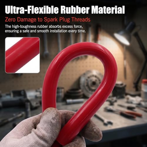 Car Spark Plug Socket, Portable Easy-Install Spark Plug Removal Tool, Anti-Slip Rubber Socket Set, Dual-Size Boot Removal Tool, for Car Motorcycle Maintenance (Red)