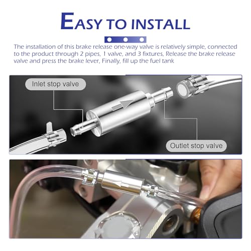 2 PCS Motorcycle Brake Bleeder Hose Kit – Hydraulic Brake & Clutch System Bleeding Tools with One-way Check Valve, Efficient Maintenance & Leak-free Performance, Fits for Most Cars (Silver)