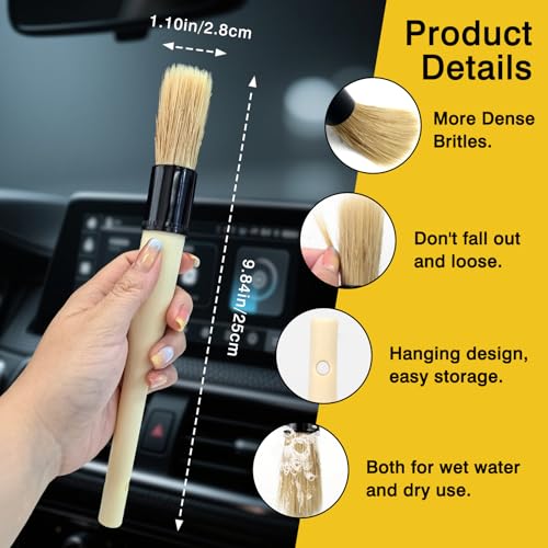 Boar Hair Vent & Dash Detailing Brushes – Premium Soft Bristle Cleaning Tools for Car Interior & Exterior – Professional-Grade Auto Detailing Accessory for Enthusiasts & Pros