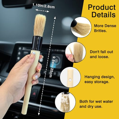 Boar Hair Vent & Dash Detailing Brushes – Premium Soft Bristle Cleaning Tools for Car Interior & Exterior – Professional-Grade Auto Detailing Accessory for Enthusiasts & Pros