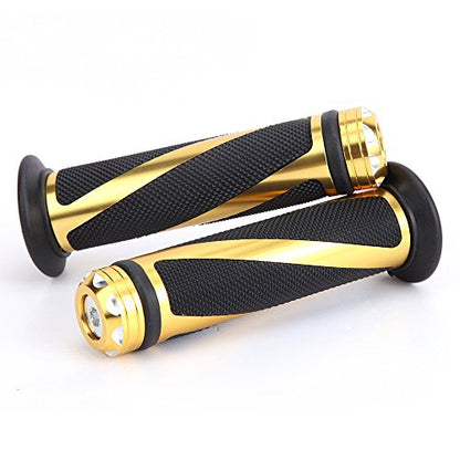 Pair of 7/8" 22mm Motorcycle CNC Aluminum Rubber Gel Hand Grips Handlebar for Sports Bike Chopper Cruiser Bike - color: Gold with Bar End