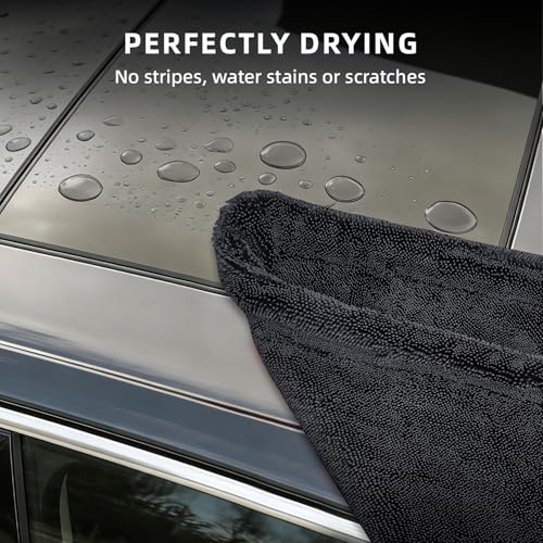 2-Pack 24" x 36" 11.8" x 11.8" Twisted-Loop Car Drying Towel 1500GSM Microfiber Cleaning Cloth for Car Trucks Motorcycles Streak Free Lint Free Ultra Absorbent Washing Cloth for Kitchen Window (Grey)