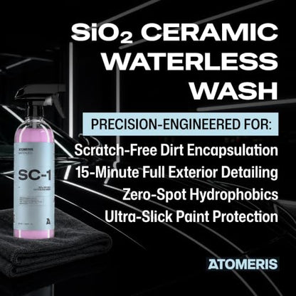 Atomeris™ SC-1 Waterless Car Wash Spray - Ceramic Detail Spray - 16.9 Fl Oz - High Gloss Car Wax and Ceramic Coating, Hydrophobic SiO2 Infused Paint Protection & Motorcycle Cleaner