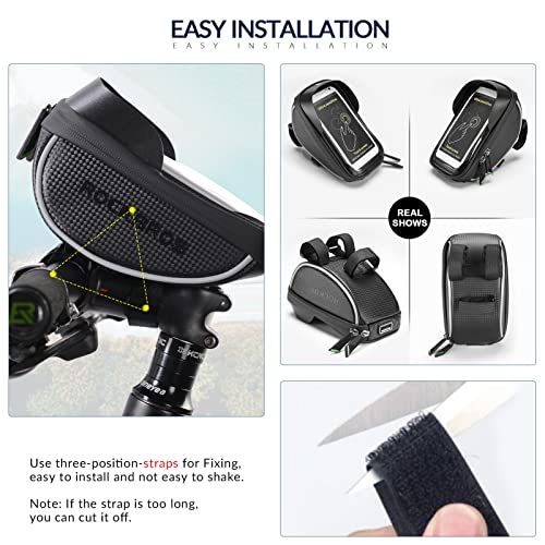 ROCKBROS Bike Phone Mount Bag Bike Front Frame Handlebar Bag Waterproof Bike Phone Holder Case Bicycle Accessories Pouch Sensitive Touch Screen Compatible with iPhone Below 6.5" - color: black