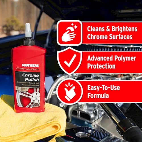 Mothers California Gold Chrome Polish, 12 oz. — Cleans & Brightens Chrome Bumpers, Wheels, Trim & Accessories, Protects Against Fingerprints, Rust & Corrosion, Safe on Glass & Mirrors (05212)
