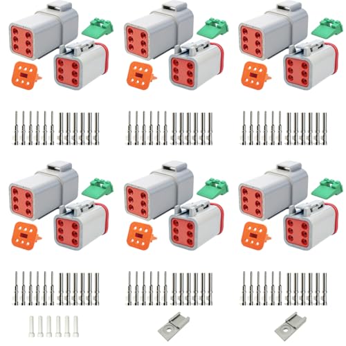 6 Pin Way Deutsch DT Gray Connector 6 Set Kit,Size 16 Stamped Contacts 14-20AWG Waterproof Electrical Wire Connector with Seal Plug for Truck, Off-Road Vehicles, Marine, Motorcycle Wiring - size: 6 Pin (6set)