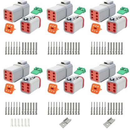 6 Pin Way Deutsch DT Gray Connector 6 Set Kit,Size 16 Stamped Contacts 14-20AWG Waterproof Electrical Wire Connector with Seal Plug for Truck, Off-Road Vehicles, Marine, Motorcycle Wiring - size: 6 Pin (6set)