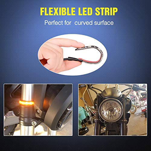 Nilight 2PCS 6-5050-SMD Waterproof Flexible Turn Signal Backup License Plate Universal Amber Lights Strip Universal for Motorcycle ATV UTV, 2 Years Warranty - color: 2PCS Amber