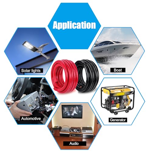1/0 Gauge Battery Cable Copper Wire, 25FT Red+25FT Black 1/0 AWG Welding Cable Standard USA OFC Wire for Automotive, Battery, Solar, Marine and Generator - size: 1/0 Gauge 25FT
