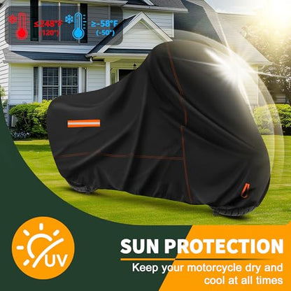 Enzeno Motorcycle Cover 210D Oxford Fabric Motorcycle Covers Waterproof Outdoor Windproof Dustproof Moped Cover with snap Fastener 220x105x125cm Motorcycle tarp Motorbike Cover Black - size: 220x105x125 cm