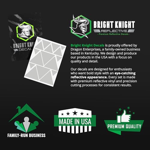 BRIGHT KNIGHT DECALS Reflective Stickers, 17pc Triangle Kit, Reflective Tape Outdoor Waterproof Motorcycle Helmet Stickers for Bikes, Scooters, and Hard Hats, Night Safety High Visibility - color: White