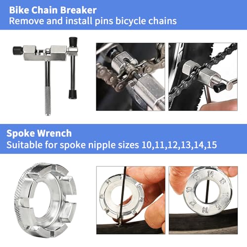 Bike Tool Kit, Professional Bike Repair Tools for Mountain Bike with 3-in-1 Cassette Remover Wrench Crank Puller Extractor Bottom Bracket Freewheel Remover Chain Breaker - color: 6 Pcs