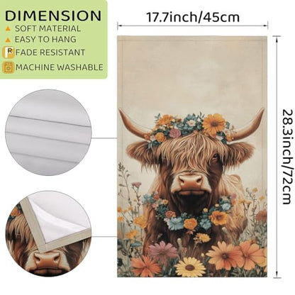 Highland Cattle Kitchen Towels Set of 2 Highland Cow Sunflower Dish Towels Bar Absorbent Cleaning Tea Towel for Home Dining Restaurants - color: Brown Beige