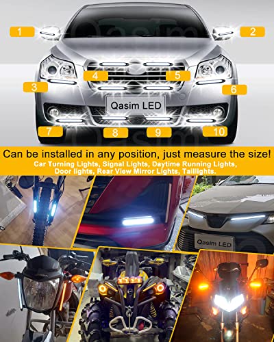 Qasim DRL LED Strip Car Daytime Running Light 9.25in White Automobile Decorative Lights Yellow Streamer Flow Turn Signal Light Tail Light Strip Bar 12V (2Pcs, 23.5cm) - size: 9.25 inches WA