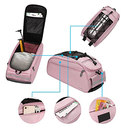 MOSISO Bike Rack Bag, Waterproof Bicycle Trunk Pannier Rear Seat Pouch Cycling Bike Carrier Backseat Storage Luggage Saddle Shoulder Bag - color: Pink