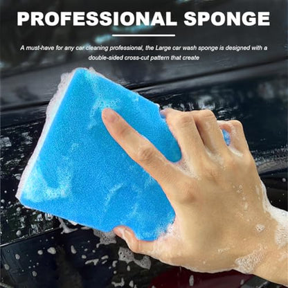 Car Wash Sponge, Large Scratch-Free Cross Cut Sponge for Soap and Rinseless Washing, Durable Ultra Soft Foam Grid Extra Absorbent Car Cleaning Sponge Pad, Car Accessories (Sky Blue) - color: Sky Blue