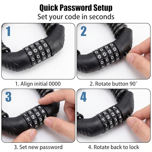 1 PC Motorcycle Helmet Lock, 150cm Retractable Steel Cable Lock, 4-digit Resettable Code Lock for Bike Luggage, Universal for Motorcycles, Scooters, Bikes (Black)