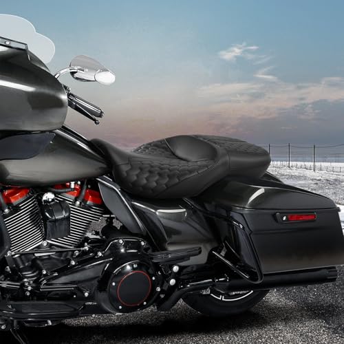 C.C. RIDER Driver& Passenger Seat Mammock Seat Extended Reach Seat Fit For Harley Touring 2009-2023 Road Glide Street Glide Road King Electra Glide CVO Models 2009-2022 - color: 37# Black