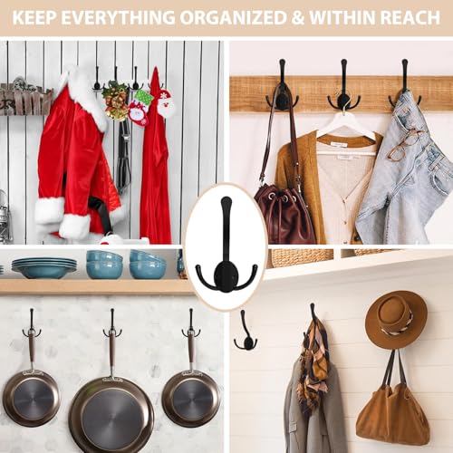 Homanu 20 Pack Coat Hooks Heavy Duty, Metal Three Prongs Large Coat Hooks Wall Mounted with 40 Screws, No Rust Black Rustic Wall Hooks for Hanging Towel, Coat, Scarf, Bag, Hat, Cup, Key - color: 20 Pcs Black