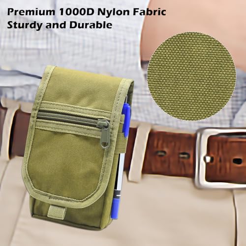 Belt Tool Pouch, Tactical Utility Organizer with Cell Phone Holder, Durable Heavy-Duty 1000D Nylon EDC Multitool Holster with Multi-Pockets for Electricians, Handymen, Work, Hiking, Daily Use - color: Army green