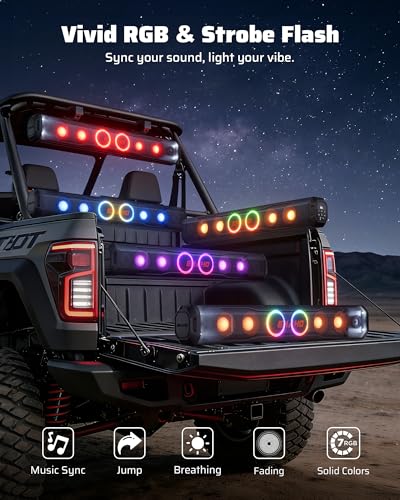 Ehaho 35 Inch 8 Speaker UTV Sound Bar, Bluetooth Golf Cart Speakers [Color Changing RGB & Strobe Light] IP66 Waterproof ATV Speaker System, SXS SoundBar Compatible with Polaris RZR CFmoto Can-Am - size: 35IN