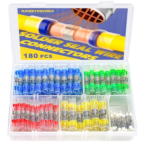 180PCS Solder Seal Wire Connectors-haisstronica Heat Shrink Solder Wire Connectors-Waterproof Butt Connectors - Insulated Electrical Connectors Butt Splice(5Colors/5Size) - style: 180PCS
