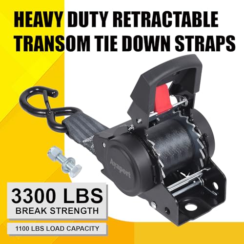 Ayaport Retractable Ratchet Straps 2 inch x 6ft, 2PK Bolt-on Tie Down Straps to Trailer - 3300lbs Break Strength, Transom Tie Downs for Boat, Motorcycles, Jet Ski - size: 2in x 6ft-2pcs