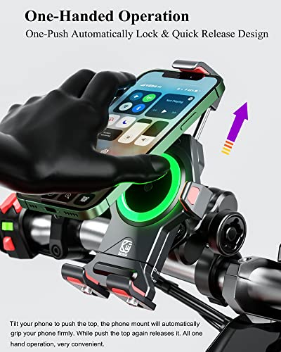 BRCOVAN Aluminum Alloy Motorcycle Phone Mount with Qi 15W Wireless Charger | with Vibration Dampener, Waterproof Anti-Theft Motorcycle Handlebar Cellphone Holder, Adjustable Fit 4.7''-7.2'' Smartphones - color: BLACK