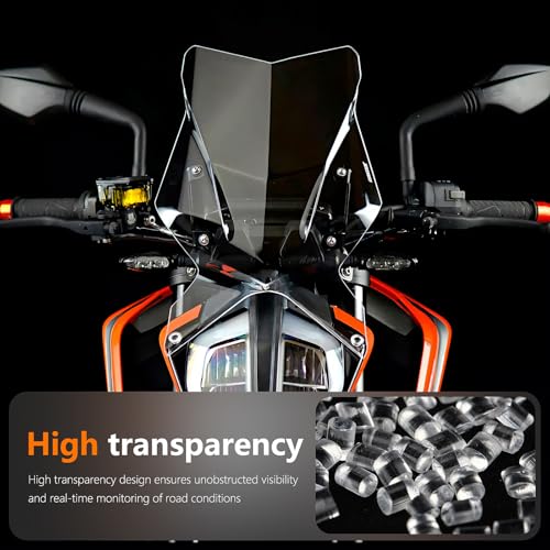 For Duke 790 Duke 890 Windshield Windscreen Wind Screen Wind Deflector Guard for 790 DUKE 2018-2024/Duke890 2020 2021 2022 2023 Motorcycle Windshields (Transparent)
