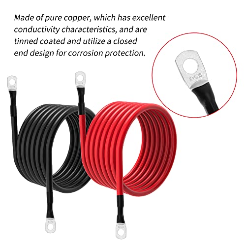 6 AWG Battery Cables 6 Gauge Battery Power Inverter Cable with 5/16 Inch Tinned Copper Lugs Both Ends for Solar Marine Boat RV Car Motorcycle 2 pcs (7FT) - size: 7FT