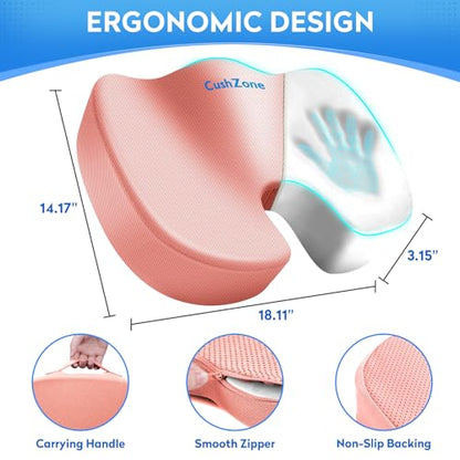 CushZone Seat Cushion, Office Chair Cushions, Car Seat Cushion, Non-Slip Sciatica & Back Coccyx Tailbone Pain Relief Chair Pad, Memory Foam (Pink) - color: Pink, size: Large