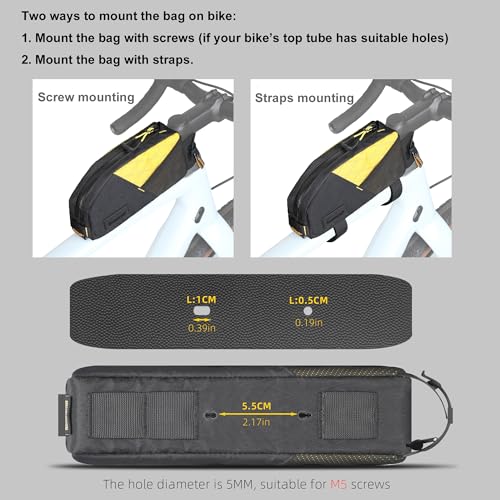 Rhinowalk Bike Frame Bag 1.2L, Waterproof Handlebar Bag with Phone Holder, Small Front Bag with Strap or Screw Mount, Fits Most Bikes – White - color: White, 1.2L