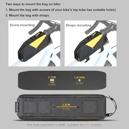 Rhinowalk Bike Frame Bag 1.2L, Waterproof Handlebar Bag with Phone Holder, Small Front Bag with Strap or Screw Mount, Fits Most Bikes – White - color: White, 1.2L
