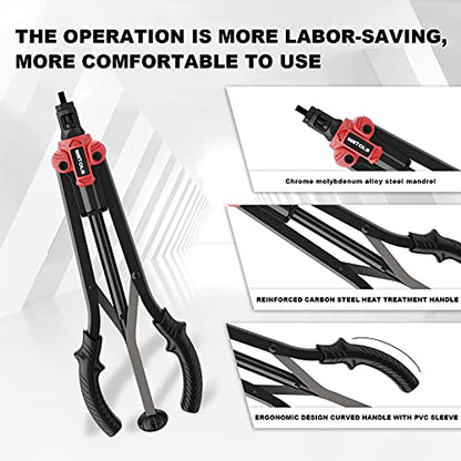 WETOLS 17" Rivet Nut Tool, Hand Rivet Tool Kit with 11 Metric & SAE Mandrels M3 M4 M5 M6 M8 M10 M12, 10-24, 1/4-20, 5/16-18, 3/8-16, 110pcs Rivnuts, Sturdy Case Packed, Auto Release Nut Design, WE-896 - size: 17" auto release rivet nut tool