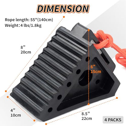 OULEME Premium Rubber Wheel Chocks with Carry Handles, Solid RV Tire Chocks for Camper, Travel Trailer, Trucks or ATV, Stable and Durable, 8.5" x 4" x 6" (4-Pack) - size: With Handles(M)