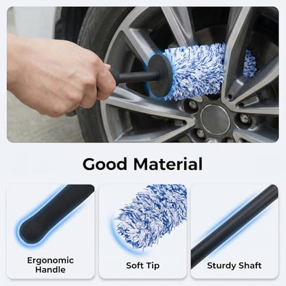 Wheel Barrel Cleaning Brush, 2026 New Multi-Fiber Cleaning Brush,Soft Microfiber Car Detailing Tool for Rim Cleaning and Tire Detailing, 17 Inch Length (1, Blue) - color: Blue