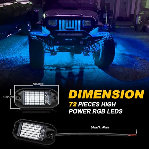Nicoko 4Pods Pure Blue LED Rock Lights 72w high Power Rock Lights Neon Underglow Light for Car Trucks ATV UTV SUV Boat Underbody Glow Trail Rig Light IP68 Waterproof - size: Pure blue rock lights - 4 pack