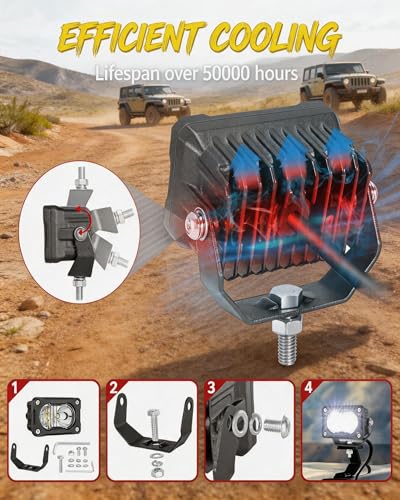 LED Pod Light 2PCS 3inch 40W 4000LM Combo Beam Baja Light with DT Wiring Harness Kit Backup Driving Lights Off Road Low Profile LED Light Bar Fog Lights for Motorcycle Truck UTV ATV Pickup - size: 3inch - Combo