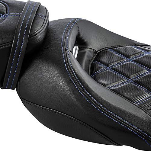 Low-Profile Rider Driver Passenger Pillion Seat Set Fits for Harley Touring 2009-2023 Road King FLHR Street Glide Road Glide Street Glide Ultra Limited - color: Seat Blue