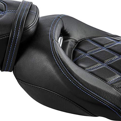 Low-Profile Rider Driver Passenger Pillion Seat Set Fits for Harley Touring 2009-2023 Road King FLHR Street Glide Road Glide Street Glide Ultra Limited - color: Seat Blue