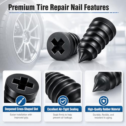 91 PCS Tire Screw Plug Repair Kit, 3 Sizes Rubber Tire Repair Screws with Screwdriver, Tire Sidewall & Puncture Fix, Quick Self-Service Flat Tire Repair for Car, Truck, Motorcycle, SUV