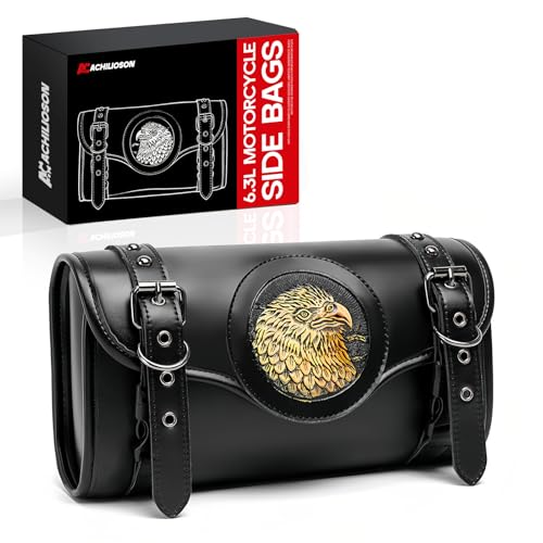 6.32L Motorcycle Side Bags with Eagle Embroidery PU Leather Saddlebag, Universal Waterproof Black Motorcycle Storage Pouch for Most Motorcycles - style: Eagle Embroidered Bag