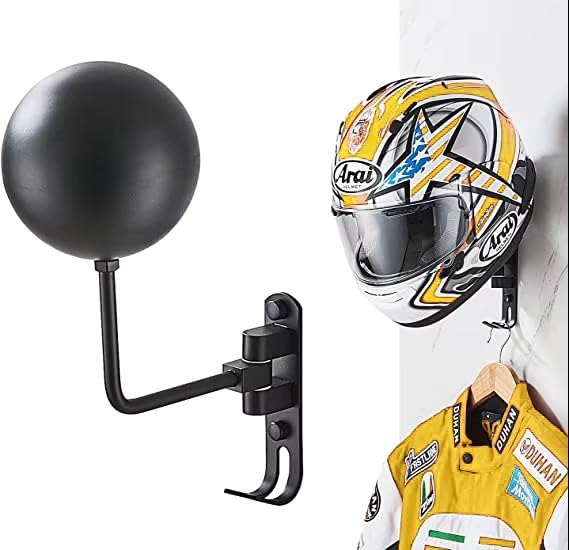 Motorcycle Helmet Rack, Black Wall Mounted Holder - 3 Pack with Metal Hook Hanger for Gear and Accessories, adult