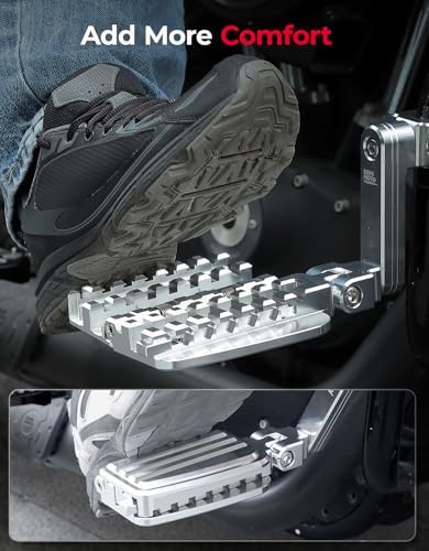 KEMIMOTO CNC Aluminum Highway Pegs with Expandable Heel Rests 1.25" Highway Long Angled Pegs Adjustable Fit for Street Glide Road King Road Glide Softail Dyna Sportster 1-1/4" Engine Guard Chrome - color: Chrome