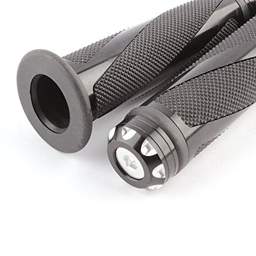 Pair of 7/8" 22mm Motorcycle CNC Aluminum Rubber Gel Hand Grips Handlebar for Sports Bike Chopper Cruiser Bike - color: Black with Bar End