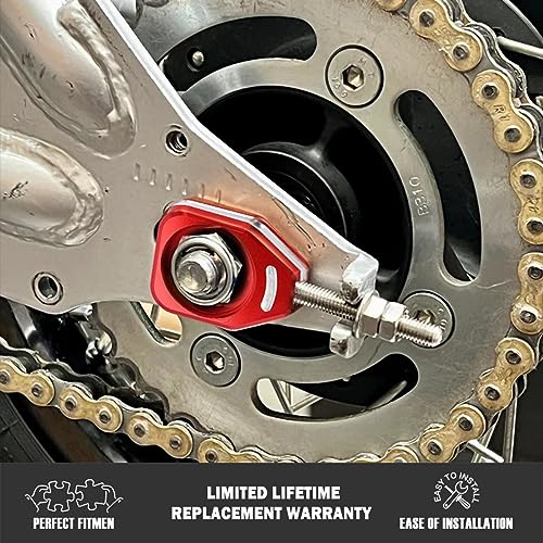 Canitu Red Rear Chain Adjusters,Motorcycle Billet Rear Axle Blocks Swingarm Spool Tensioner Tension Adjuster Accessories for Honda CRF110 2013-2024 - color: RED