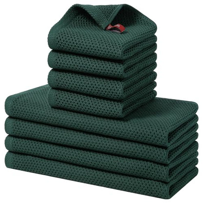 Homaxy 100% Cotton Kitchen Towels and Dishcloths Set, 12 x 12 Inches and 13 x 28 Inches, Set of 8 Bulk Kitchen Towels Set, Ultra Soft Absorbent Dish Cloths for Washing Dishes, Blackish Green - color: Blackish Green, style: 8-Piece Set
