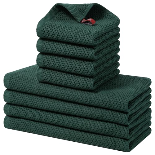 Homaxy 100% Cotton Kitchen Towels and Dishcloths Set, 12 x 12 Inches and 13 x 28 Inches, Set of 8 Bulk Kitchen Towels Set, Ultra Soft Absorbent Dish Cloths for Washing Dishes, Blackish Green - color: Blackish Green, style: 8-Piece Set